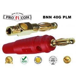 BNN 40G PLM RED Pro.fi.con elastic male banana golden plated καλής ποιότητας κόκκινη επίχρυση αρσενική ελαστική μπανάνα φις καλωδίου